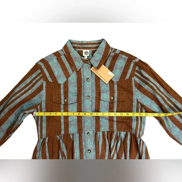 IVY JANE brown turquoise long sleeve high low peplum button up blouse/jacket NWT